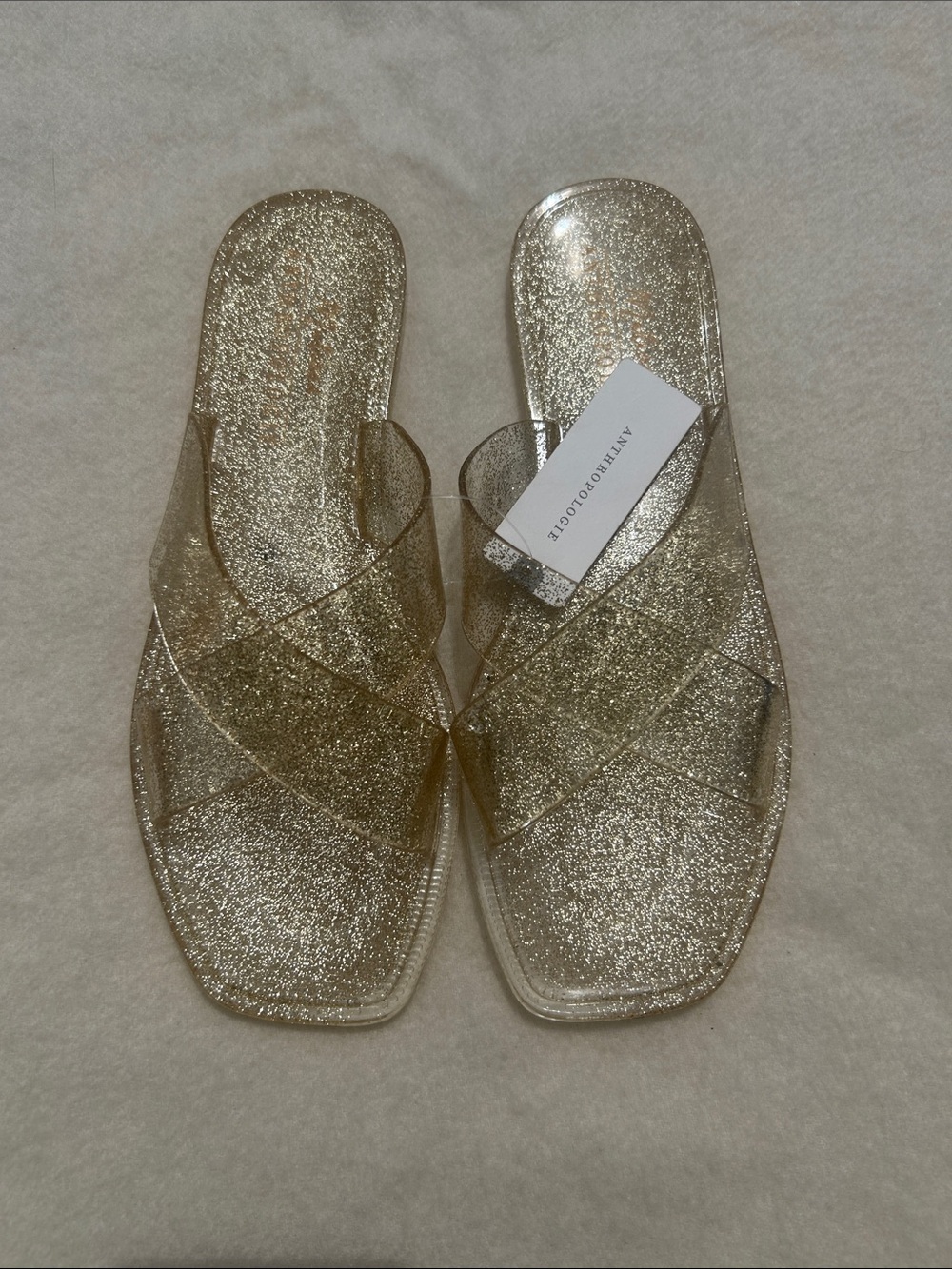 NWT Anthropologie Matisse Villa Gold Glitter Jelly Slides Size 8